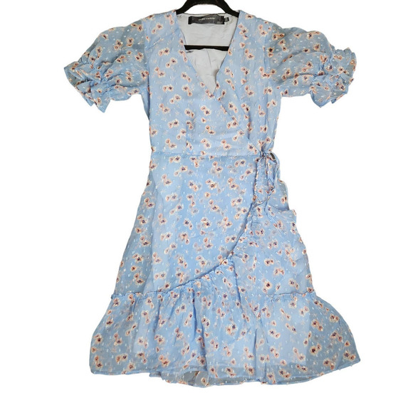 CODE x mode womens XS dress sky blue floral print wrap Cottage fairy core - Picture 2 of 6